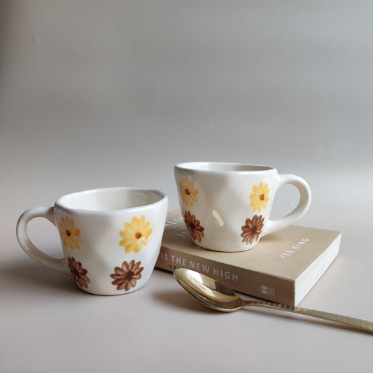 Brown & Yellow Flower Mug & Saucer