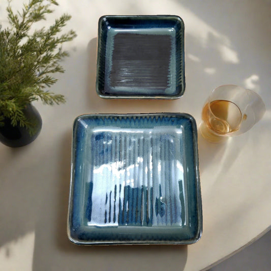 Teal Sqaure Platter set