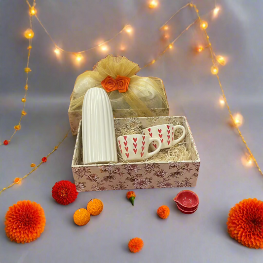 Ribbed Vase with All Hearts Mugs Combo Diwali Hamper
