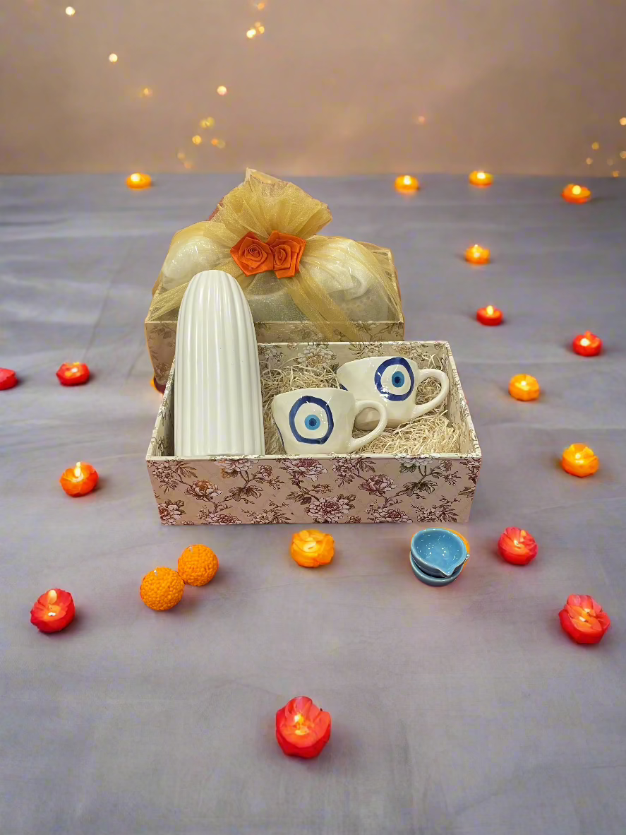 Ribbed Vase with Evil Eye Combo Diwali Hamper