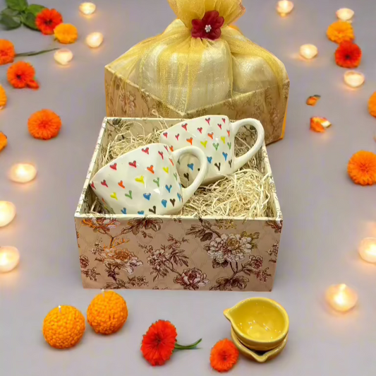 Multi Color Heart Mugs Combo Diwali Hamper