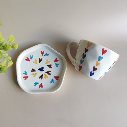 Multi-color Heart Mug & Saucer